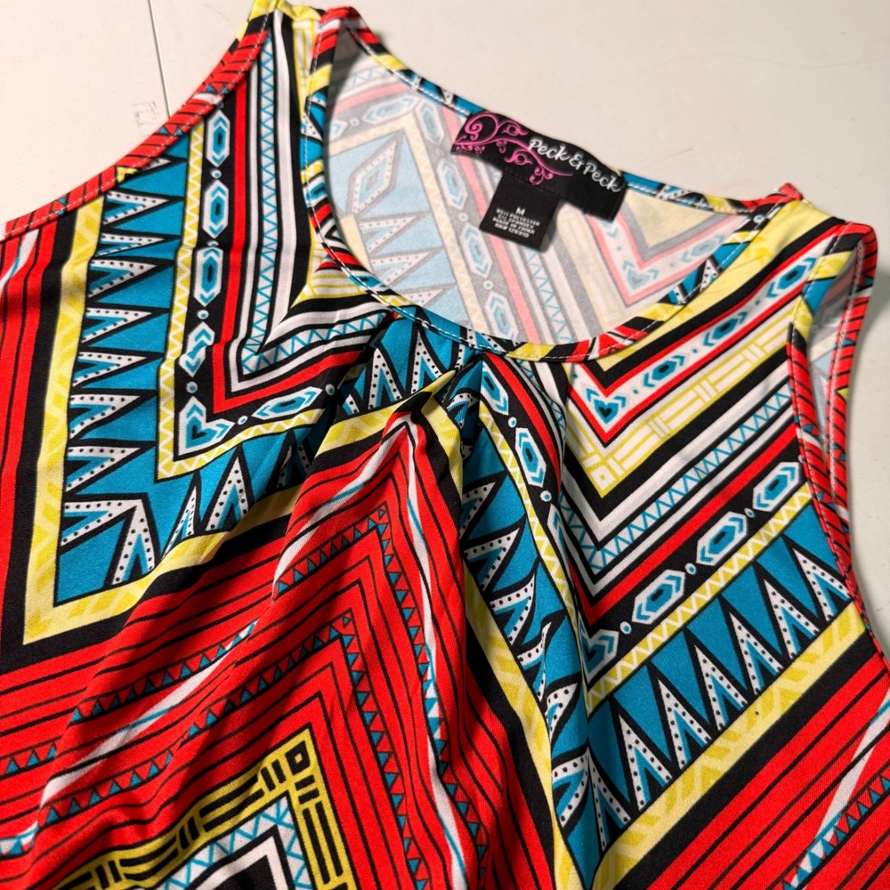 Peck & Peck Womens Red Geometric Chevron Sleeveless Blouse Top RN 126910 Medium
